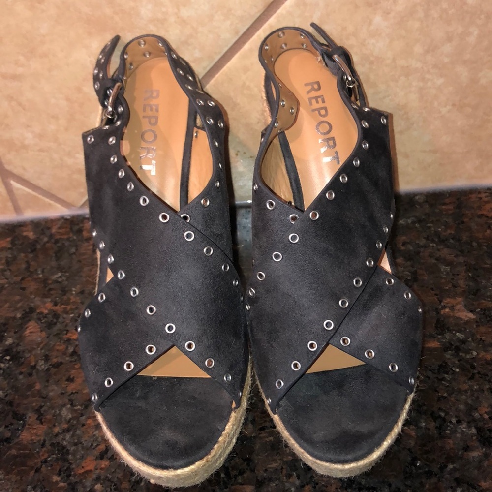 Report Caden Black Rope Wedges